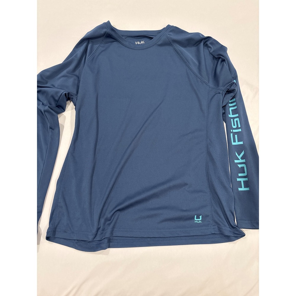 Huk Fishing Pursuit Mens Large Navy Blue Long Sleeve Performance Shirt Graphic